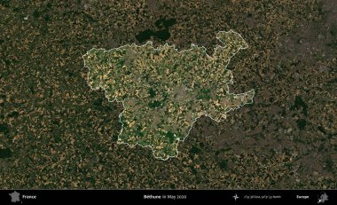 Bethune. Fransa 'nın idari alanı, Mayıs 2020' de çekilen Kopernik Nöbetçi karolarından oluşan koyu renkli bir uydu görüntüsü üzerinde vurgulandı ve özetlendi.