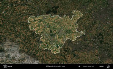 Bethune. Fransa 'nın idari alanı, Eylül 2023' te çekilen Kopernik Nöbetçi karolarından oluşan koyu renkli bir uydu görüntüsü üzerinde vurgulandı ve özetlendi.