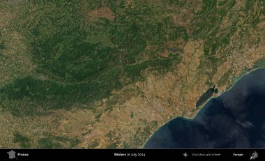 Beziers. Copernicus Sentinel 'in Temmuz 2024' te çekilmiş uydu görüntüsü üzerine Fransa 'nın idari bölgesi
