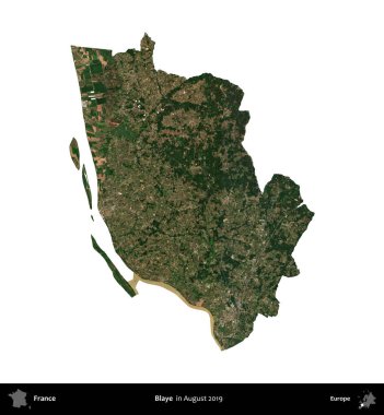 Blaye. Fransa 'nın idari bölgesi, Ağustos 2019' da çekilen Kopernik Nöbetçi karolarından oluşan uydu görüntüsüyle beyaza izole edildi.
