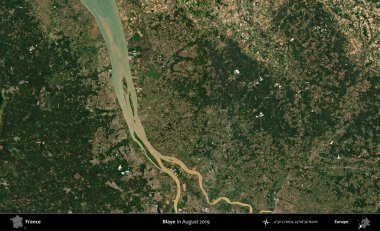 Blaye. Copernicus Sentinel 'in Ağustos 2019' da çekilmiş uydu görüntüsü üzerine Fransa 'nın idari bölgesi.