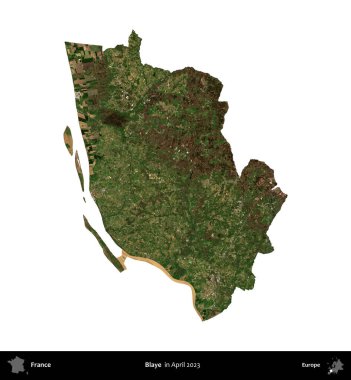 Blaye. Fransa 'nın idari bölgesi, Nisan 2023' te çekilen Kopernik Nöbetçi karolarından oluşan bir uydu görüntüsüyle beyaza izole edildi.