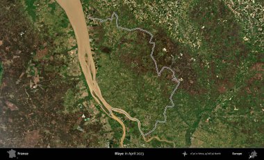 Blaye. Nisan 2023 'te çekilen Copernicus Sentinel karolarından oluşan bir uydu görüntüsünde Fransa' nın idari bölgesinin ana hatları belirlendi.