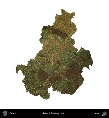 Blois. Fransa 'nın idari bölgesi, Şubat 2023' te çekilen Kopernik Nöbetçi karolarından oluşan bir uydu görüntüsüyle beyaza izole edildi.