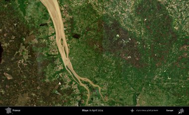 Blaye. Copernicus Sentinel 'in Nisan 2024' te çekilmiş uydu görüntüsü üzerine Fransa 'nın idari bölgesi.