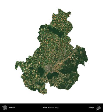 Blois. Fransa 'nın idari bölgesi, Haziran 2023' te çekilen Kopernik Nöbetçi karolarından oluşan bir uydu görüntüsüyle beyaza izole edildi.