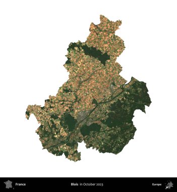 Blois. Fransa 'nın idari bölgesi, Ekim 2023' te çekilen Kopernik Nöbetçi karolarından oluşan bir uydu görüntüsüyle beyaza izole edildi.
