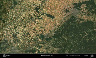 Blois. Copernicus Sentinel 'in Ekim 2023' te çekilmiş uydu görüntüsü üzerine Fransa 'nın idari bölgesi.