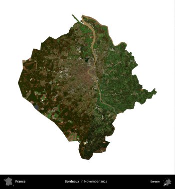 Bordo şarabı. Fransa 'nın idari bölgesi, Kasım 2024' te çekilen Kopernik Nöbetçi karolarından oluşan uydu görüntüsüyle beyaza izole edildi.