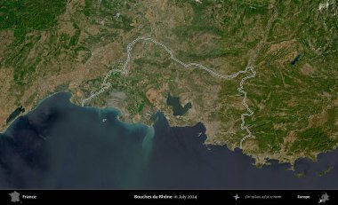 Bouches-du-Rhone. Copernicus Sentinel 'in Temmuz 2024' te çekilen uydu görüntüsünde Fransa 'nın idari bölgesinin ana hatları belirlendi.