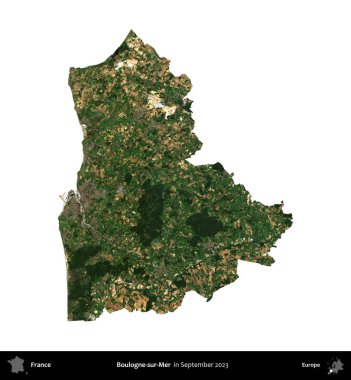 Boulogne-sur-Mer. Fransa 'nın idari bölgesi, Eylül 2023' te çekilen Kopernik Nöbetçi karolarından oluşan bir uydu görüntüsü üzerinde beyaza izole edildi.