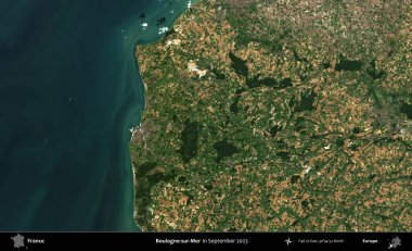 Boulogne-sur-Mer. Copernicus Sentinel 'in Eylül 2023' te çekilmiş uydu görüntüsü üzerine Fransa 'nın idari bölgesi.