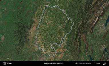 Bourg-en-Bresse. Nisan 2017 'de çekilen Kopernik Nöbetçi karolarından oluşan bir uydu görüntüsünde Fransa' nın idari bölgesinin ana hatları belirlendi.