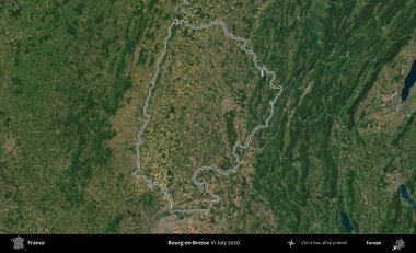 Bourg-en-Bresse. Copernicus Sentinel 'in Temmuz 2020' de çekilen uydu görüntüsünde Fransa 'nın idari bölgesinin ana hatları belirlendi.