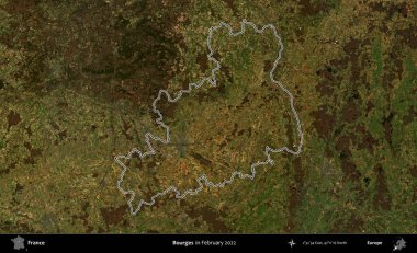 Bourges. Copernicus Sentinel 'in Şubat 2022' de çekilen uydu görüntüsünde Fransa 'nın idari bölgesinin ana hatları belirlendi.