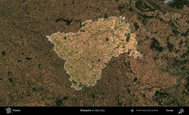 Bressuire. Fransa 'nın idari alanı, Temmuz 2022' de çekilen Kopernik Nöbetçi karolarından oluşan koyu renkli bir uydu görüntüsüyle vurgulandı ve özetlendi.