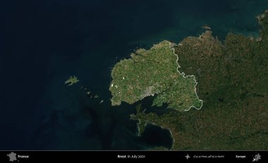 Brest. Fransa 'nın idari alanı, Temmuz 2021' de çekilen Kopernik Nöbetçi karolarından oluşan koyu renkli bir uydu görüntüsüyle vurgulandı ve özetlendi.