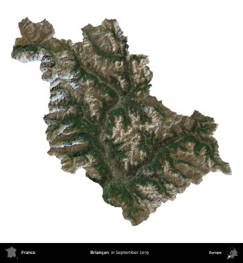 Briancon. Fransa 'nın idari bölgesi, Eylül 2019' da çekilen Kopernik Nöbetçi karolarından oluşan uydu görüntüsüyle beyaza izole edildi.