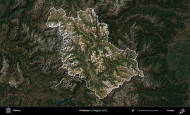 Briancon. Fransa 'nın idari alanı, Ağustos 2023' te çekilen Kopernik Nöbetçi karolarından oluşan koyu renkli bir uydu görüntüsüyle vurgulandı ve özetlendi.