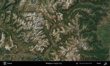 Briancon. Copernicus Sentinel 'in Ağustos 2023' te çekilmiş uydu görüntüsü üzerine Fransa 'nın idari bölgesi.