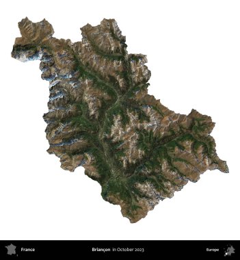 Briancon. Fransa 'nın idari bölgesi, Ekim 2023' te çekilen Kopernik Nöbetçi karolarından oluşan bir uydu görüntüsüyle beyaza izole edildi.