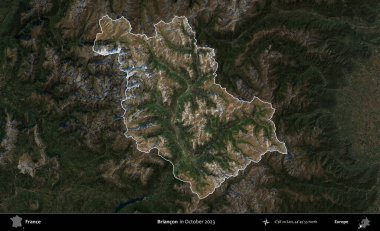 Briancon. Fransa 'nın idari alanı, Ekim 2023' te çekilen Kopernik Nöbetçi karolarından oluşan koyu renkli bir uydu görüntüsü üzerinde vurgulandı ve özetlendi.