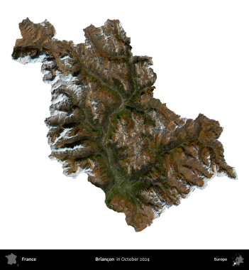Briancon. Fransa 'nın idari bölgesi, Ekim 2024' te çekilen Kopernik Nöbetçi karolarından oluşan uydu görüntüsüyle beyaza izole edildi.