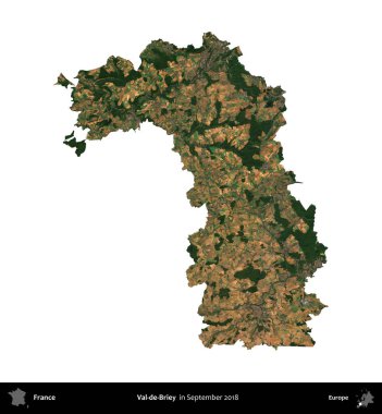 Val-de-Briey. Fransa 'nın idari bölgesi, Eylül 2018' de çekilen Kopernik Nöbetçi karolarından oluşan uydu görüntüsüyle beyaza izole edildi.