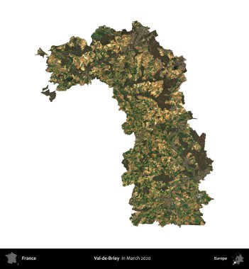 Val-de-Briey. Fransa 'nın idari bölgesi, Mart 2020' de çekilen Kopernik Nöbetçi karolarından oluşan bir uydu görüntüsüyle beyaza izole edildi.