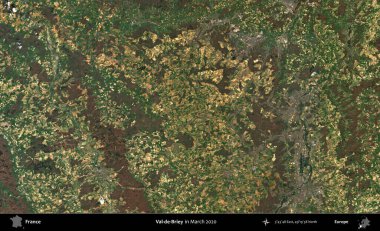 Val-de-Briey. Copernicus Sentinel 'in Mart 2020' de çekilmiş uydu görüntüsü üzerine Fransa 'nın idari bölgesi.