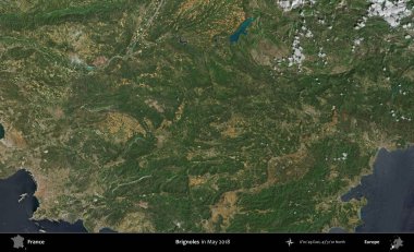 Brignoles. Copernicus Sentinel 'in Mayıs 2018' de çekilmiş uydu görüntüsü üzerine Fransa 'nın idari bölgesi.