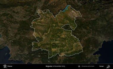 Brignoles. Fransa 'nın idari alanı, Kasım 2023' te çekilen Kopernik Nöbetçi karolarından oluşan koyu renkli bir uydu görüntüsü üzerinde vurgulandı ve özetlendi.