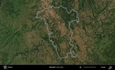 Gelin hanım. Copernicus Sentinel 'in Temmuz 2023' te çekilen uydu görüntüsünde Fransa 'nın idari bölgesinin ana hatları belirlendi.
