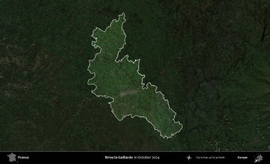 Brive-la-Gaillarde. Fransa 'nın idari alanı, Ekim 2024' te çekilen Kopernik Nöbetçi karolarından oluşan koyu renkli bir uydu görüntüsü üzerinde vurgulandı ve özetlendi.