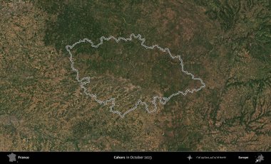 Cahors. Copernicus Sentinel 'in Ekim 2023' te çekilen uydu görüntüsünde Fransa 'nın idari bölgesinin ana hatları belirlendi.