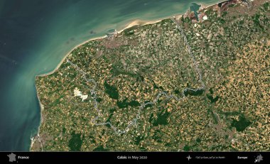 Calais. Mayıs 2020 'de çekilen Copernicus Sentinel karolarından oluşan bir uydu görüntüsünde Fransa' nın idari bölgesinin ana hatları belirlendi.