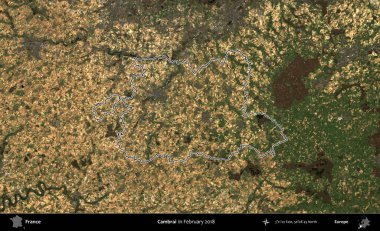 Cambrai. Copernicus Sentinel 'in Şubat 2018' de çekilen uydu görüntüsünde Fransa 'nın idari bölgesinin ana hatları belirlendi.