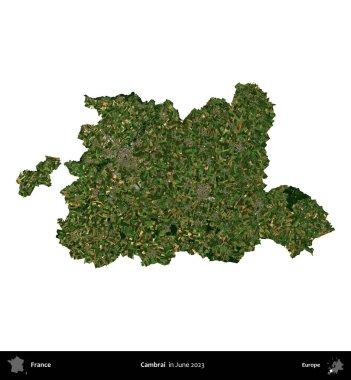 Cambrai. Fransa 'nın idari bölgesi, Haziran 2023' te çekilen Kopernik Nöbetçi karolarından oluşan bir uydu görüntüsüyle beyaza izole edildi.