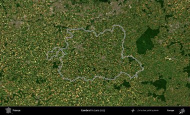 Cambrai. Haziran 2023 'te çekilen Copernicus Sentinel karolarından oluşan bir uydu görüntüsünde Fransa' nın idari bölgesinin ana hatları belirlendi.