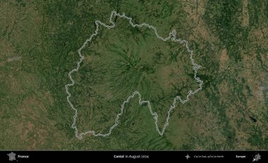 Cantal. Copernicus Sentinel 'in Ağustos 2024' te çekilen uydu görüntüsünde Fransa 'nın idari bölgesinin ana hatları belirlendi.