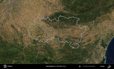 Carcassonne. Copernicus Sentinel 'in Ekim 2023' te çekilen uydu görüntüsünde Fransa 'nın idari bölgesinin ana hatları belirlendi.