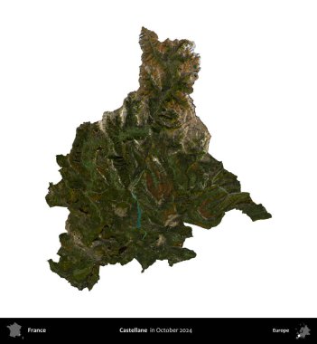 Castellane. Fransa 'nın idari bölgesi, Ekim 2024' te çekilen Kopernik Nöbetçi karolarından oluşan uydu görüntüsüyle beyaza izole edildi.