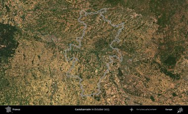 Castelsarrasin. Copernicus Sentinel 'in Ekim 2023' te çekilen uydu görüntüsünde Fransa 'nın idari bölgesinin ana hatları belirlendi.
