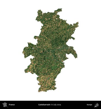 Castelsarrasin. Fransa 'nın idari bölgesi, Temmuz 2024' te çekilen Kopernik Nöbetçi karolarından oluşan bir uydu görüntüsü ile beyaza izole edildi.