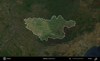 Castres. Fransa 'nın idari alanı, Nisan 2017' de çekilen Kopernik Nöbetçi karolarından oluşan koyu renkli bir uydu görüntüsü üzerinde vurgulandı ve özetlendi.