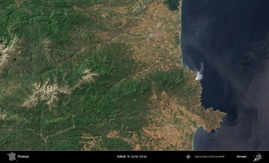 Çerçeve. Copernicus Sentinel 'in Haziran 2019' da çekilmiş uydu görüntüsü üzerine Fransa 'nın idari bölgesi.
