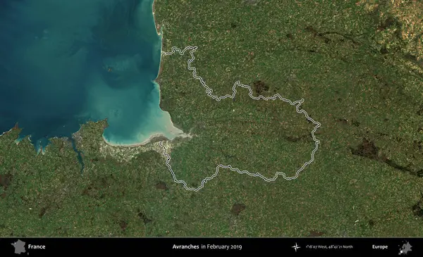 Çığ. Copernicus Sentinel 'in Şubat 2019' da çekilen uydu görüntüsünde Fransa 'nın idari bölgesinin ana hatları belirlendi.