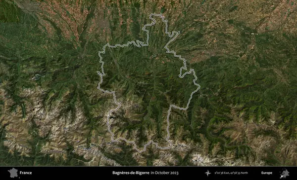 Bagneres-de-Bigorre. Copernicus Sentinel 'in Ekim 2023' te çekilen uydu görüntüsünde Fransa 'nın idari bölgesinin ana hatları belirlendi.