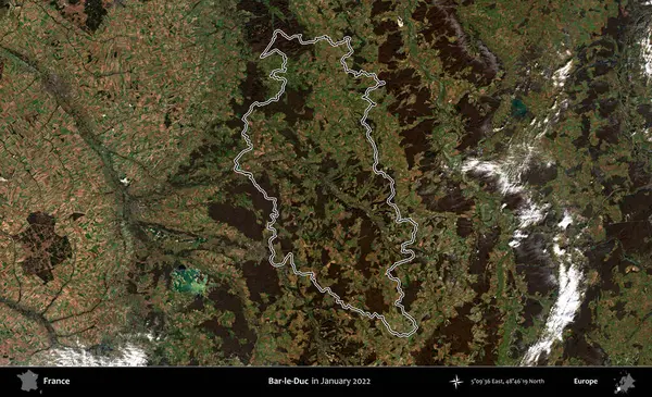 Bar-le-Duc. Ocak 2022 'de çekilen Copernicus Sentinel karolarından oluşan bir uydu görüntüsünde Fransa' nın idari bölgesinin ana hatları belirlendi.