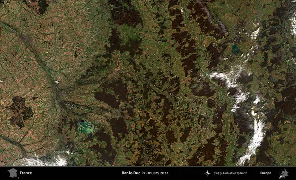Bar-le-Duc. Copernicus Sentinel 'in Ocak 2022' de çekilmiş uydu görüntüsü üzerine Fransa 'nın idari bölgesi.